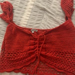 Charlotte Russe red cropped crochet